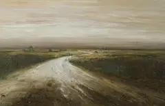 Colin Parker, Figures on a Country Road, Oil on Ply