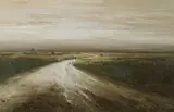 Colin Parker, Figures on a Country Road, Oil on Ply