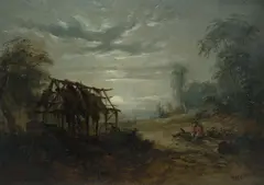 James Howe Carse, Nocturne with Pioneer, Oil on Board
