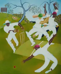 Jon Campbell, The First Test at Goonengerry,' Sept, 1995, Acrylic on Canvas on Board
