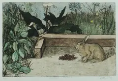 Startled Rabbit by Sophie Dunlop, Hand Coloured Etching A/P, sold Aug 2020