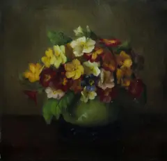 Evelyn M. Baxter, Floral Study (Green Bowl), Oil on Canvas on Board