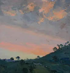 Sunrise Over Oakley Mount (Bridle Track) by Warwick Fuller, Oil on Canvas on Board, sold Aug 2020