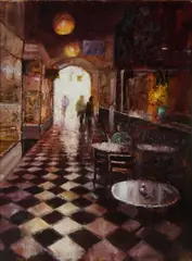 Royal Arcade [Melbourne] by Herman Pekel, Oil on Board, sold Aug 2020