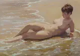 Max Middleton, Beach Nude, Oil on Canvas on Board