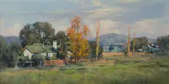 John Sharman, Rural Homestead, Oil on Board