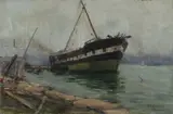 Aline M Cusack, Ship Moored in Harbour, Sydney, 1896, Oil on Canvas
