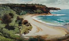 Harold Lane, Coastal Landscape, Oil on Board