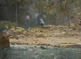 W Rubery Bennett, Campfire by a Stream