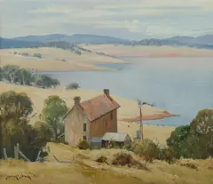 The Barrack's Lake Eucumbene by Leonard Long, Oil on Canvas Board, sold Aug 2020