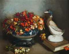 Still Life with Duck Figurine by Albert John Sherman, Oil on Board, sold Aug 2020