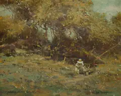 Dale Marsh, Gathering Old-man Banksias, 1977, Oil on Canvas on Board