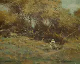 Dale Marsh, Gathering Old-man Banksias, 1977, Oil on Canvas on Board