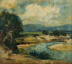 River Bend by George Lawrence, 1970, Oil on Canvas on Board, sold Aug 2020
