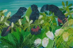 Milan Todd, Black Cockatoos, c, 1985, Acrylic on Paper