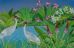 Milan Todd, Two Brolga, 1985, Acrylic on Paper
