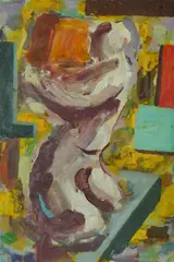 Simon Blau, Man Carrying a Cube, 1988, Oil on Board