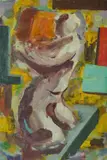 Simon Blau, Man Carrying a Cube, 1988, Oil on Board