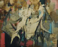 Dancing Figures by Douglas Watson, 1959, Mixed Media on Ply, sold Aug 2020