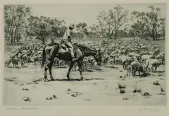 G Marler, Droving, Queensland, Etching (unnumbered)