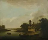 Salomon van Ruysdael, Dutch River with Ferry Boats, Oil on Canvas