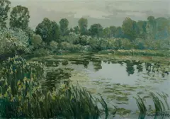 Vaclav Radimsky, River Scene with Water Lilies, Oil on Canvas