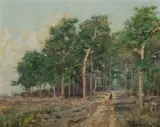 Josef Procházka, Family on a Forest Track, Oil on Canvas on Board