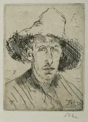 Charles Felix Slade,' c by Augustus John, 1910, Etching & Aquatint, sold Aug 2020
