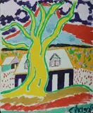 The House & Yellow Tree - Palm Tree verso by Malcolm de Chazal, Gouache, sold Aug 2020
