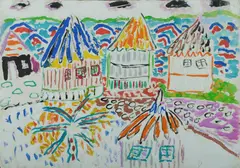 Beach Huts & Palm Tree by Malcolm de Chazal, Gouache, sold Aug 2020