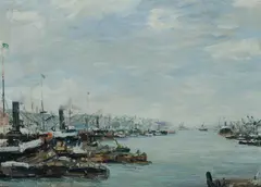 Walter Bertelsmann, Bremer Freihafen, Attributed date of 1914 verso; also old ink label