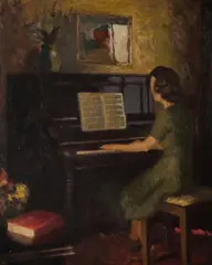 Roland Wakelin, Judith Playing the Piano, 1942, Oil on Board