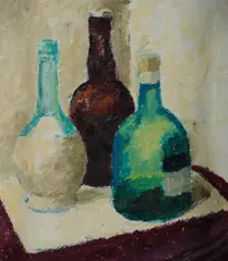 Roland Wakelin, Three Bottles, 1970, Oil on Ply