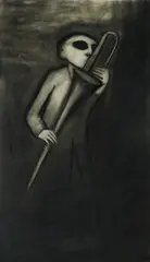 Robert Dickerson, The Soloist, 1977, Charcoal on Paper on Board
