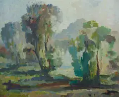 Tapestry Trees,' c by Arthur Murch, 1970s, Oil on Board, sold Jul 2020