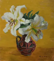 Margaret Coen, Lilies,' c, 1970s, Oil on Canvas on Board