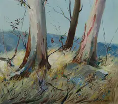 Margaret Coen, Snowy Mountains Paddock with Parrots,' c.1960s/70s, Oil on Canvas