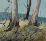 Margaret Coen, Snowy Mountains Paddock with Parrots,' c.1960s/70s, Oil on Canvas