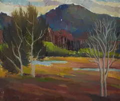 Alison Rehfisch, NSW Landscape with Watercourse, Oil on Canvas Board