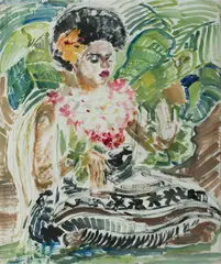 Margaret Coen, Study from the Pacific Islanders series, c, 1970s, W/Clr on Rice Paper