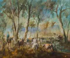 Hugh Sawrey, Evening Gold, Western QLD, Oil on Canvas
