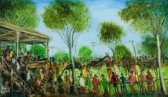 Pro Hart, St Pat's Races, 2000, Oil on Board