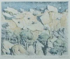 Cliff Face in ''The Centre by Lloyd Rees, 1976, Tinted Etching 5/6, sold May 2020