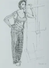 Model with Easel by Judy Cassab, 2007, Pen & Ink, sold May 2020