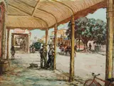 John Rowell, Pioneer Town, Oil on Board