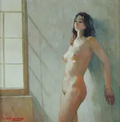 Fu Hong, Interior with Nude, Oil on Canvas