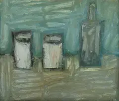Max Cullen, 2 Glasses & a Bottle, 2003, Oil on Canvas Board