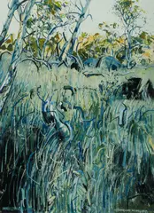 Landscape in Long Grass by Patrick Carroll, Acrylic on Paper, sold May 2020