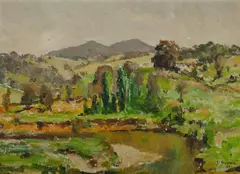 John Salvana, Australian River Landscape, 1950, Oil on Canvas on Board