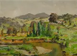 John Salvana, Australian River Landscape, 1950, Oil on Canvas on Board